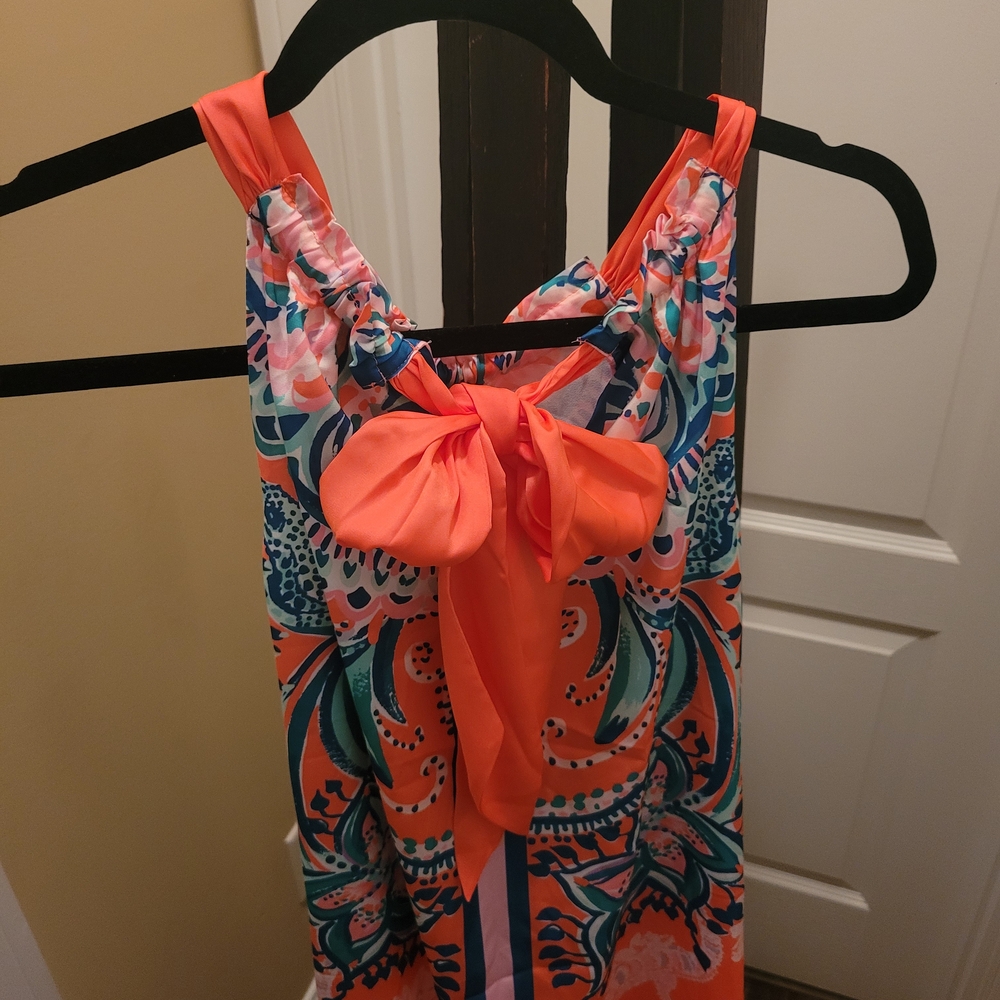 Lilly Pulitzer SILK Tangerine and Blue Maxi Dress NWT